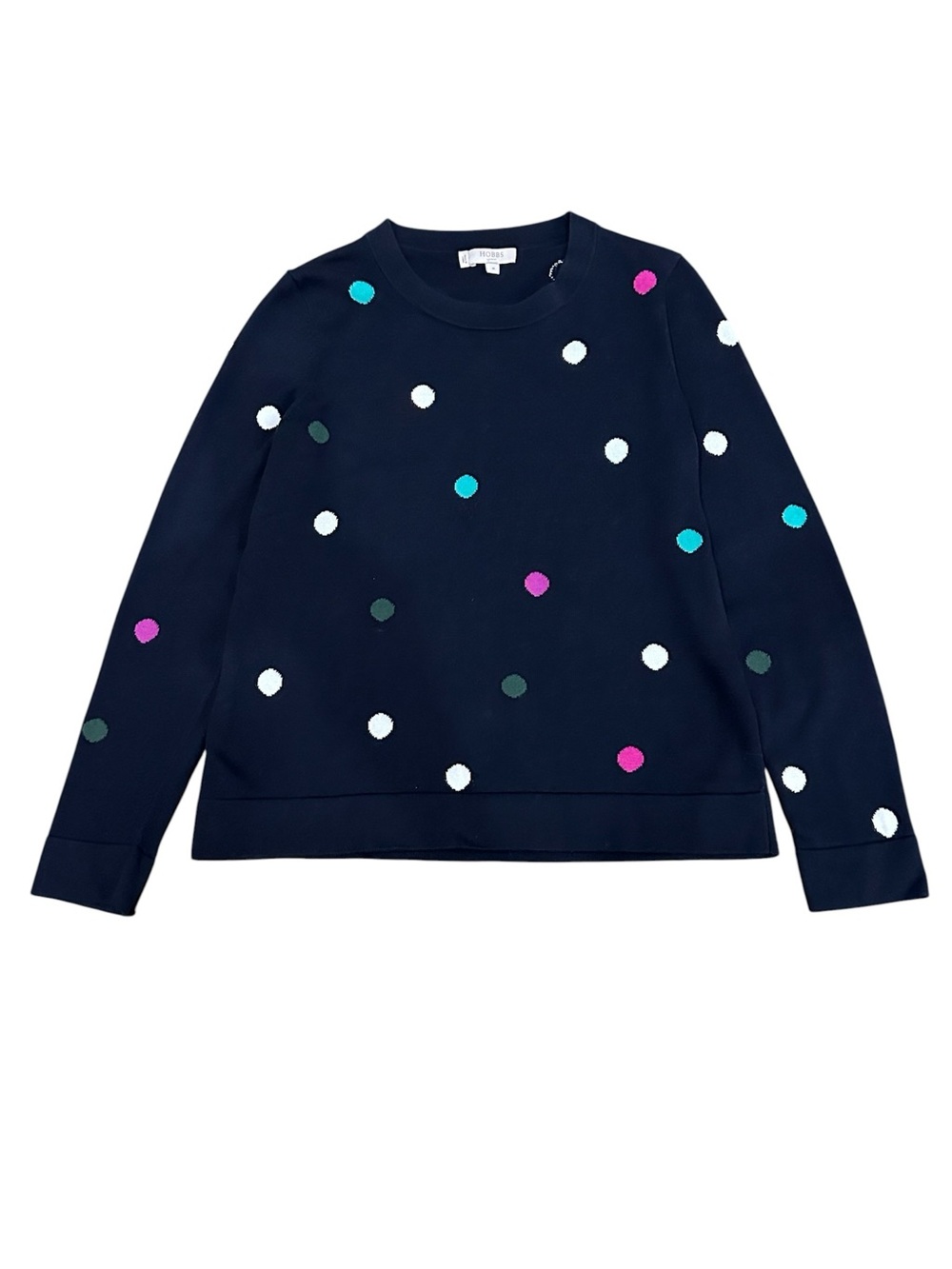 Hobbs London Women’s Amelia Navy Cotton Spot Print Sweater Big Polka Dots Medium - Picture 5 of 12